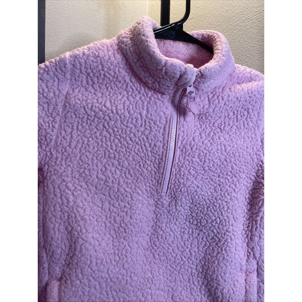 Wonder Nation Girls Sweatshirt M (7-8) Sherpa Pullover Quarter Zip Pockets Pink